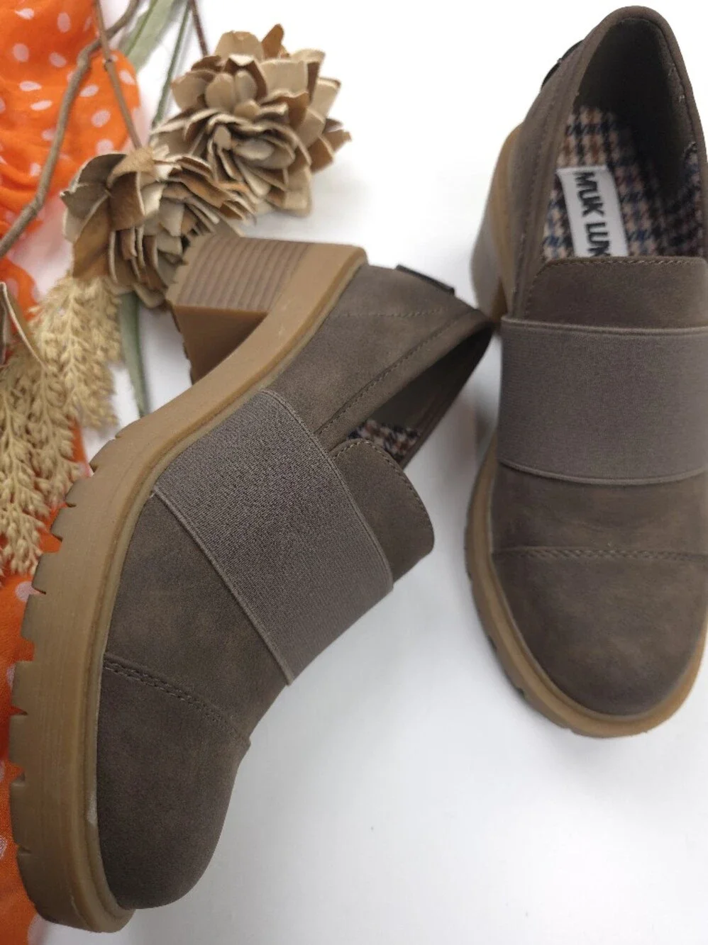 MUK LUKS Men's Brown Elastic Slip-On Chunky Heel Shoes 7½